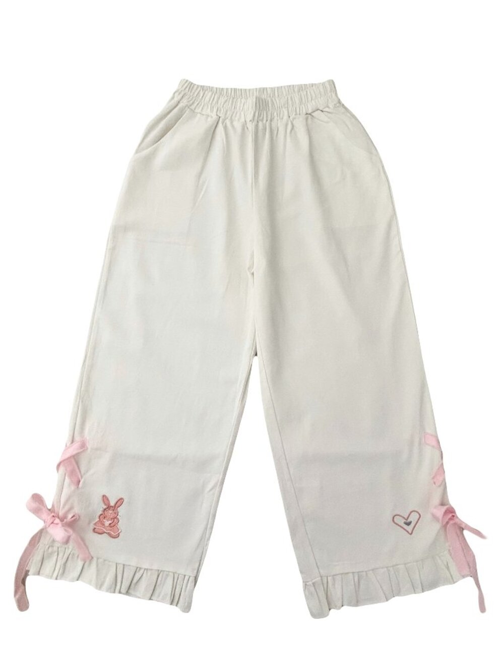 Cute ruffle lace-up cropped pants